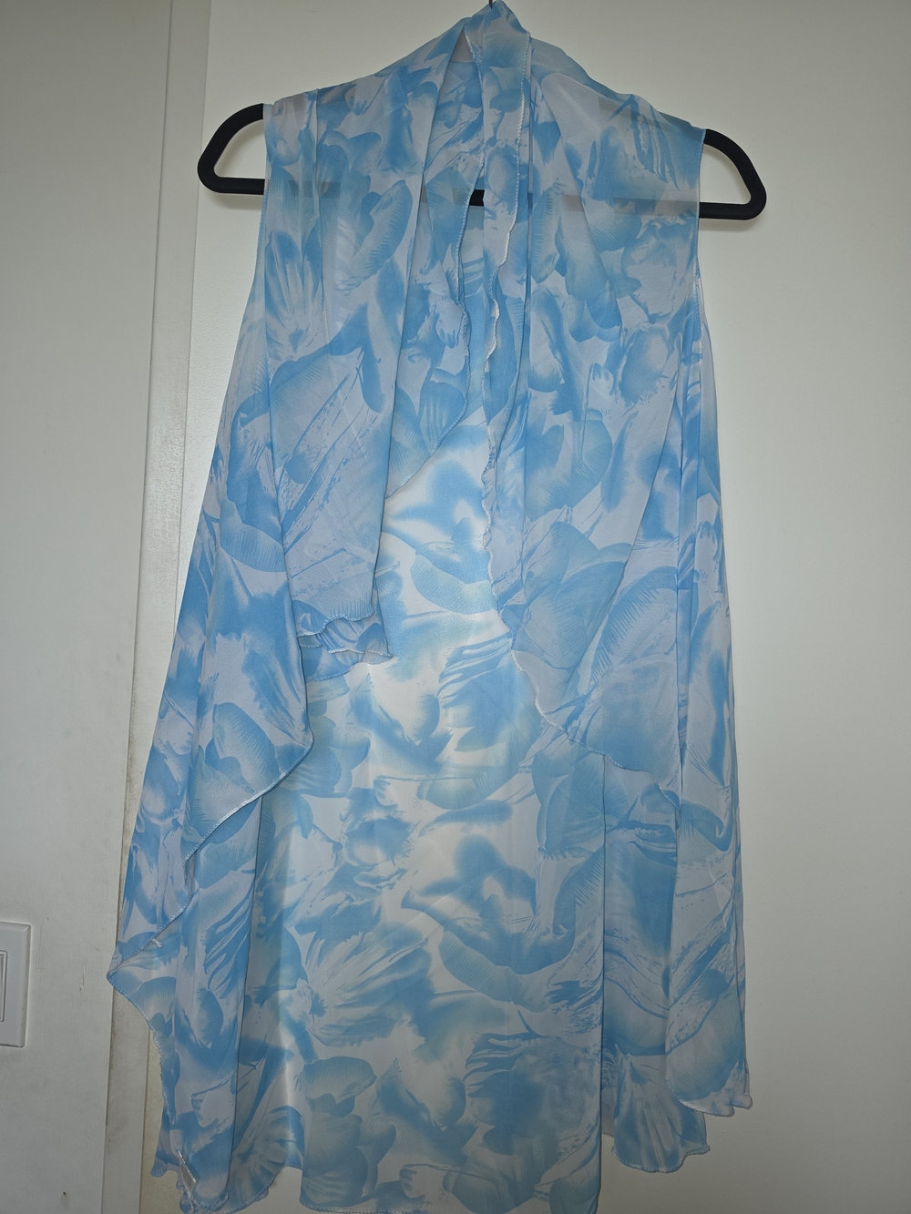 Women's Sheer Sky Blue Floral Open Vest - Lightweight Layer